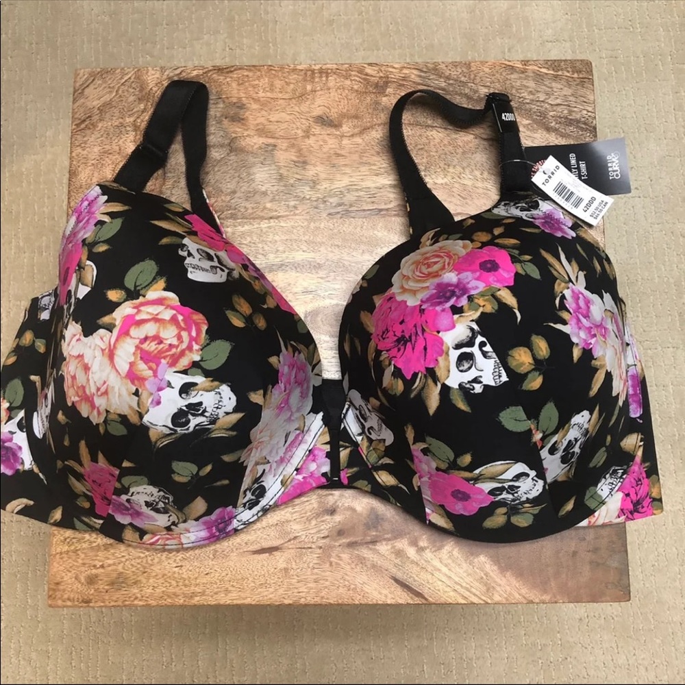 Torrid BLACK SKULL FLORAL FRONT CLASP T-SHIRT BRA - Picture 10 of 15